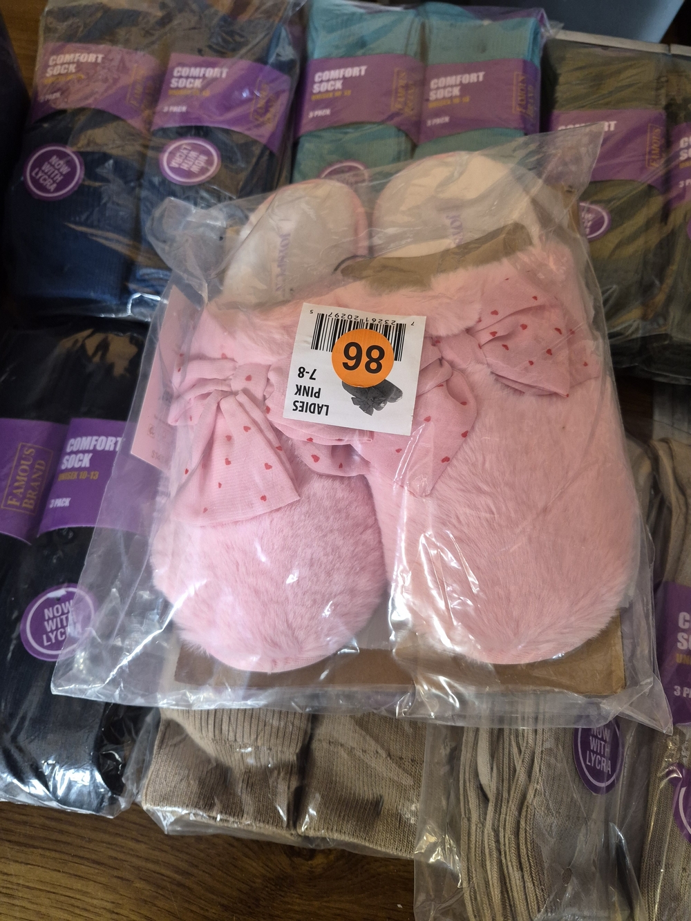 Plush Bow Pink Women’s Slippers Bin 44